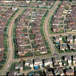 Aerial view of a sprawling neighborhood