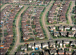 Aerial view of a sprawling neighborhood